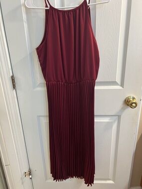 miami Burgundy Pleated Halter Midi Dress